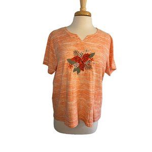 Shenanigans Women's Tee Shirt Embroidered Flower  XL vintage